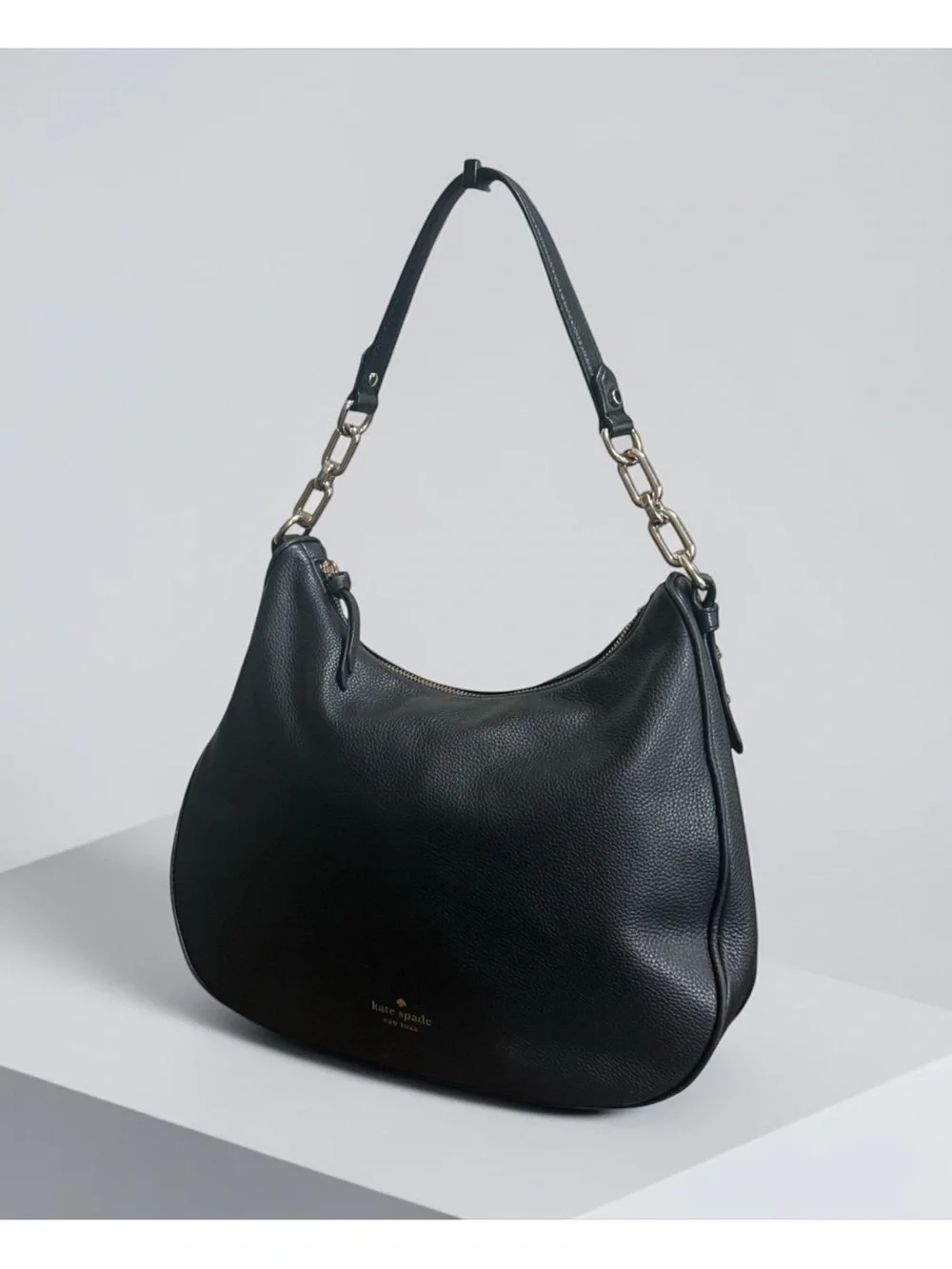 Kate Spade New York Black Pebbled Leather Shoulder Hobo with Chain Accents! EUC!